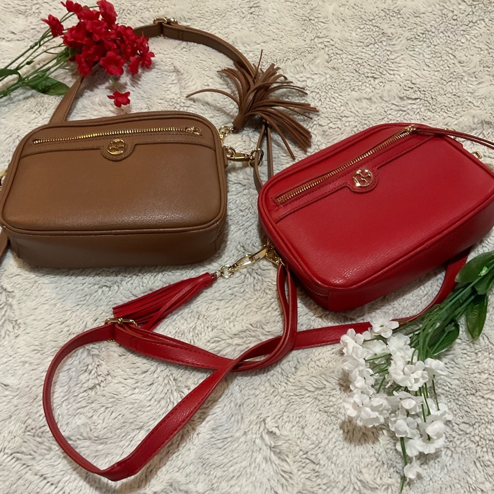 Iman Bundle of Two Stylish Red and Brown Crossbody Bags
